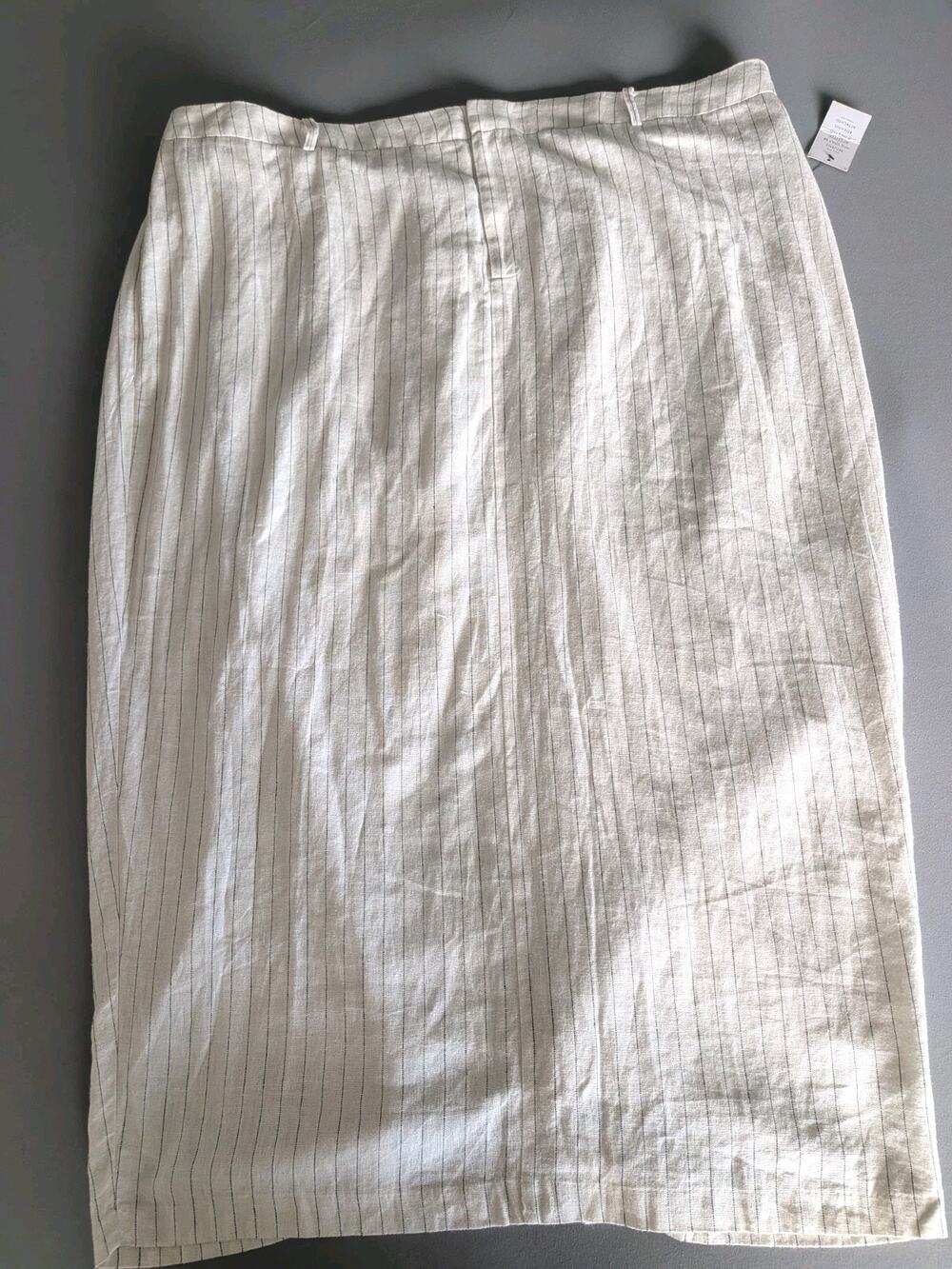 ELOQUII Linen Blnd Pinstripe Maxi Skirt 28 Cream Tan Column Slit Coastal Beach